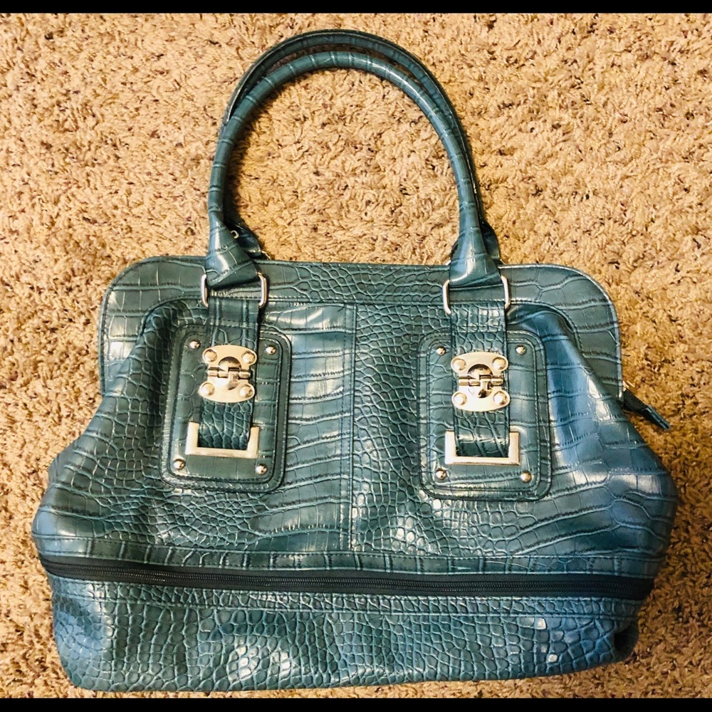 Wallis Turquoise Faux Croc-Embossed Satchel